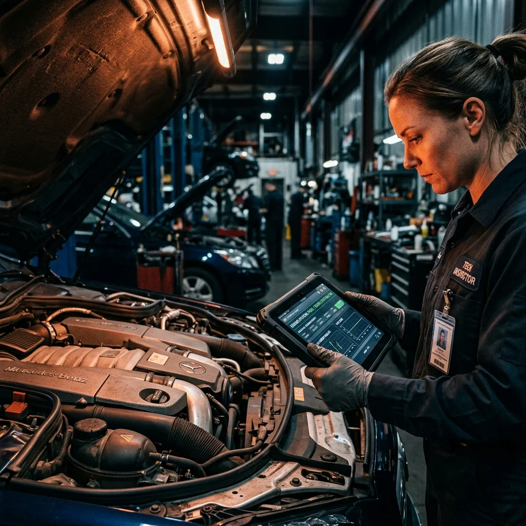 Zertifizierter Autoentsorgungsexperte bei der Bewertung eines Motors